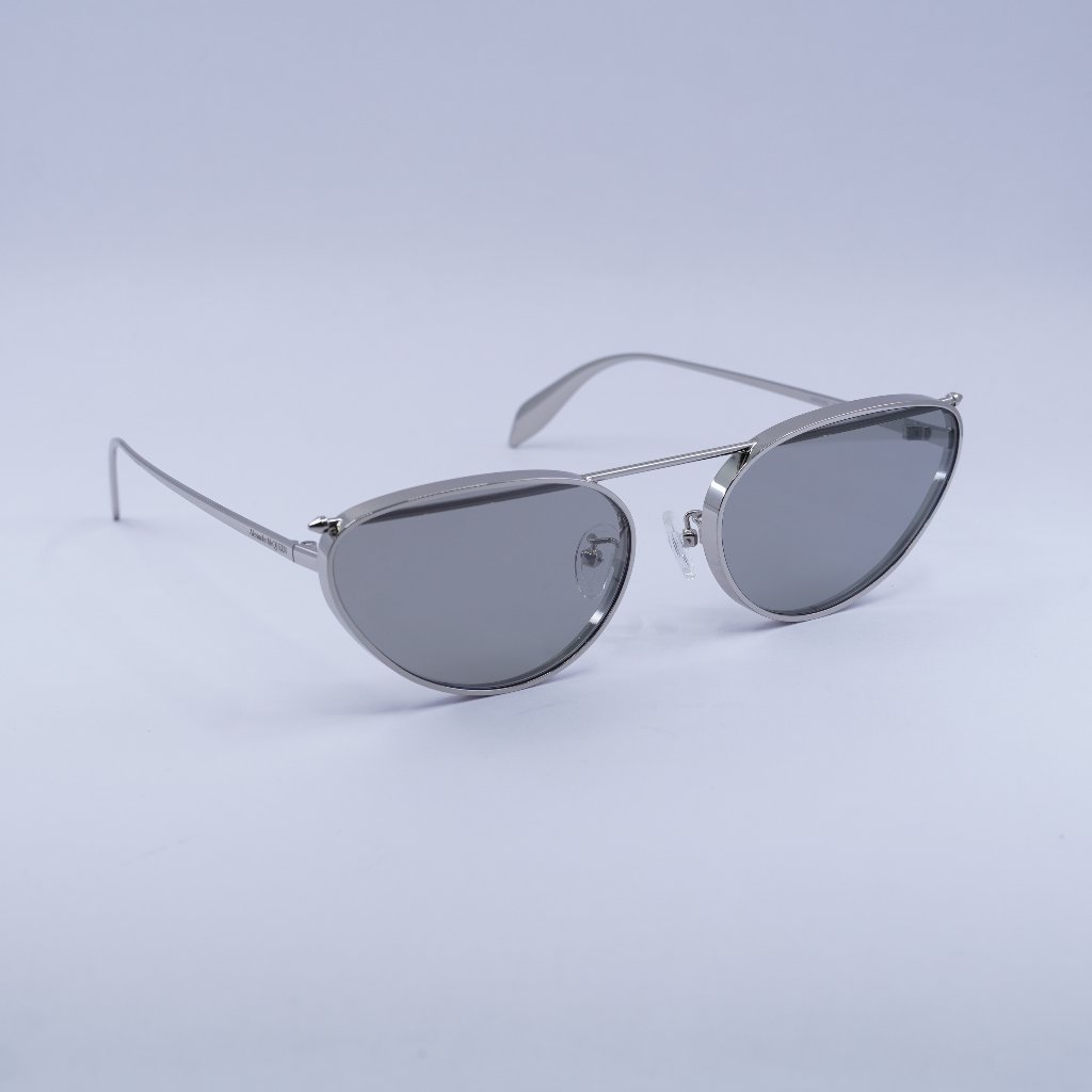 Alexander Mcqueen Am0424s 004 Sunglasses Silver Cat Eye Frame, Grey Lenses
